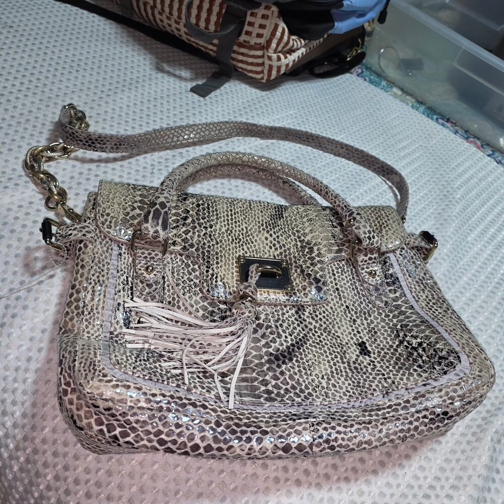 ELLIOT LUCCA SNAKESKIN EMBOSSED LEATHER SHOULDER BAG
